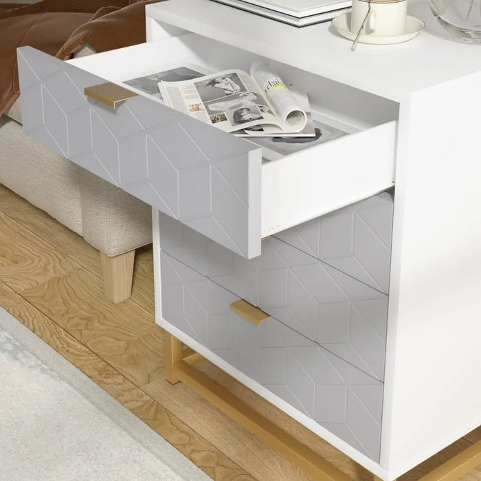 Elegant Grey 4-Drawer Bedroom Chest with Metal Legs and Spacious Storage