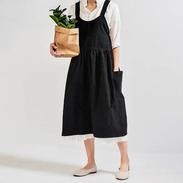 Chic Ruffled Cotton-Linen Apron for Women - Ideal for Cooking and Floral Creativity