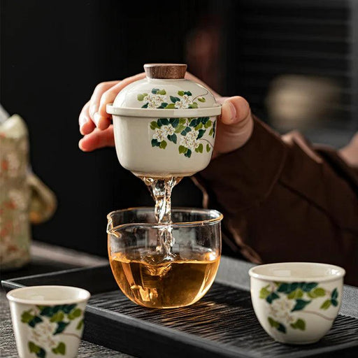 Portable Elegance: Travel-Friendly Chinese Kung Fu Tea Set with Glass Teapot and Cups