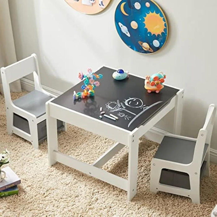 Versatile 3-in-1 Children's Wooden Activity Table Set with Hidden Storage - Ideal for Learning and Play