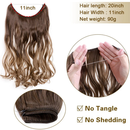 Adjustable Invisible Wire Hair Extensions - 20-inch Wavy/Straight Synthetic Hairpiece