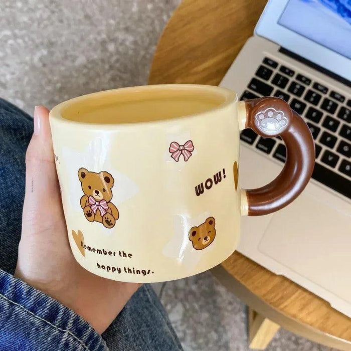 Lovely Bear Ceramic Mug Set with Spoon and Lid - 450ml - Elevate Your Beverage Enjoyment