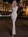 Glamorous Beige Crystal-Embellished Bodycon Maxi Dress - Timeless Summer Evening Elegance