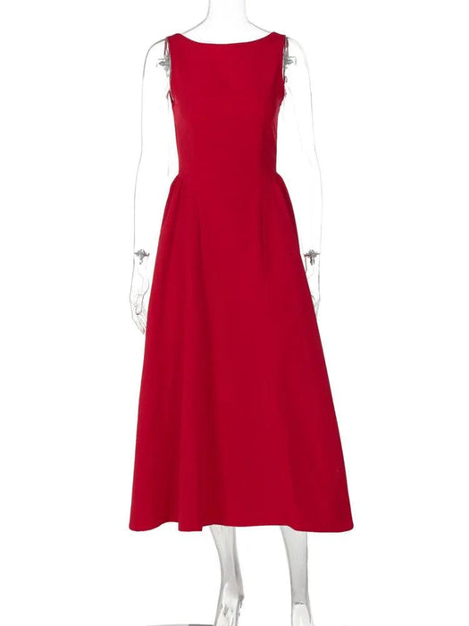 Sleeveless A-line Maxi Gown - Elegant Backless High Waist Dress