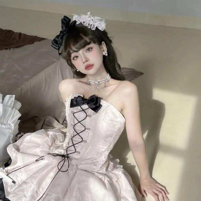 Kawaii Chic Black & Pink Bow Dress for Fashion-Forward Girls