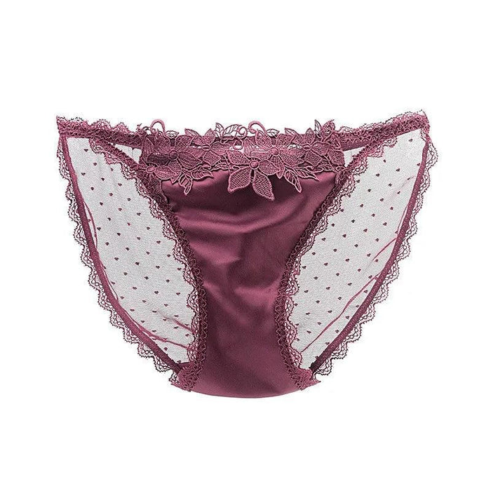 Ladies Seamless Satin Briefs with Floral Design - Sexy Mesh Back Underwear in Various Colors