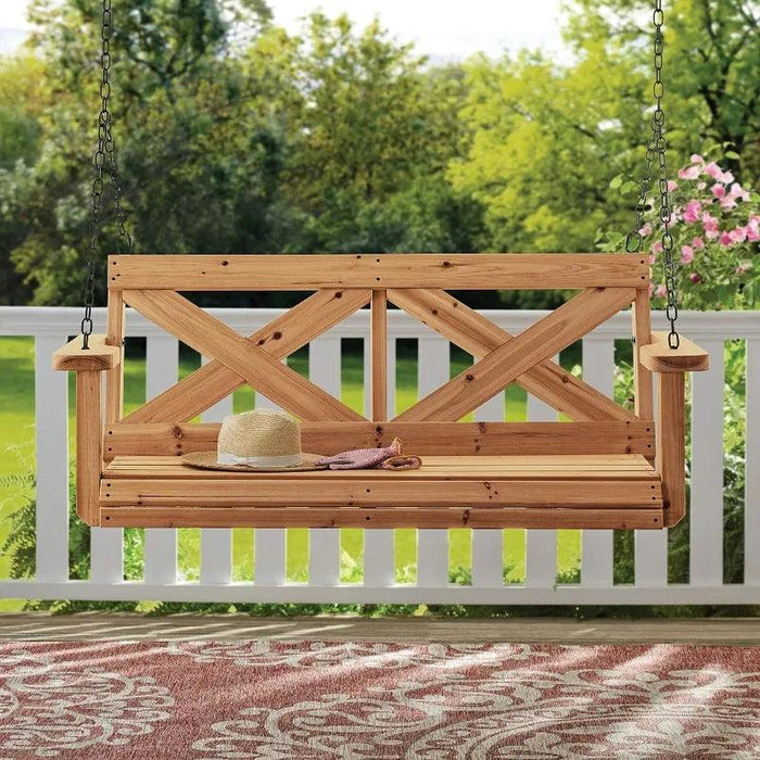 Charming Cedar Farmhouse Double Porch Swing Bench with Durable Weather-Resistant Design and 600 lb Capacity for Ultimate Comfort