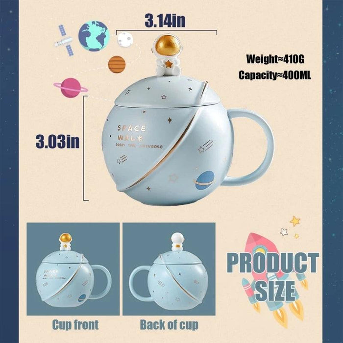 Cosmic Voyager 400ML Insulated Ceramic Mug with Lid and Spoon - Ideal for Coffee and Tea