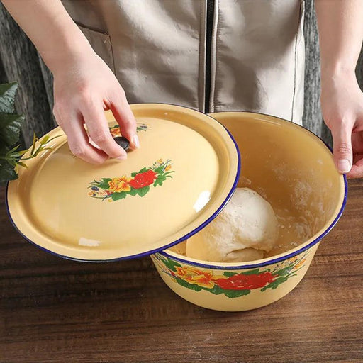 Vintage Enamel Basin with Lid - Essential Multi-Use Kitchen Accessory