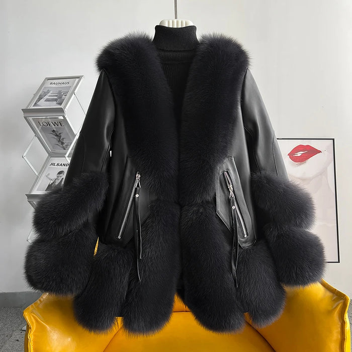 Winter Essential: Premium Fox Fur Coat - Elegant Design, Versatile Style