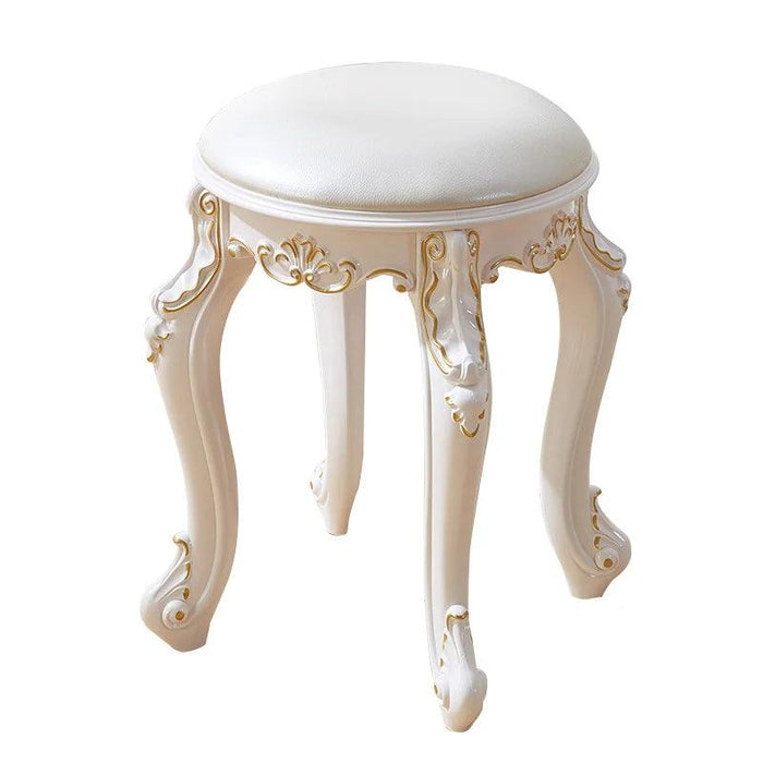 Elegant Silver White Leather Vanity Stool with European Flair