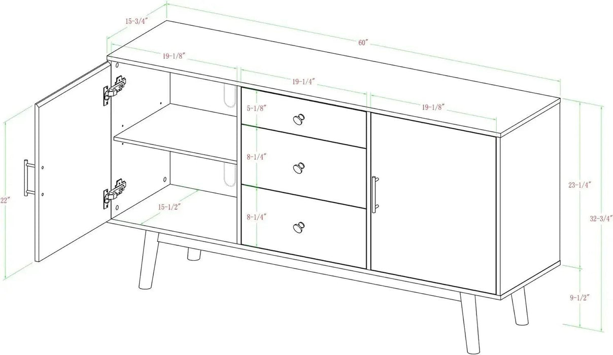 Walnut-Enhanced 60" Mid-Century Modern Entertainment Center with Storage Drawers and Cabinet