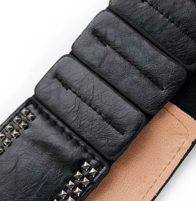 Punk-Inspired Rivet-Studded Elastic Waist Belt for Women