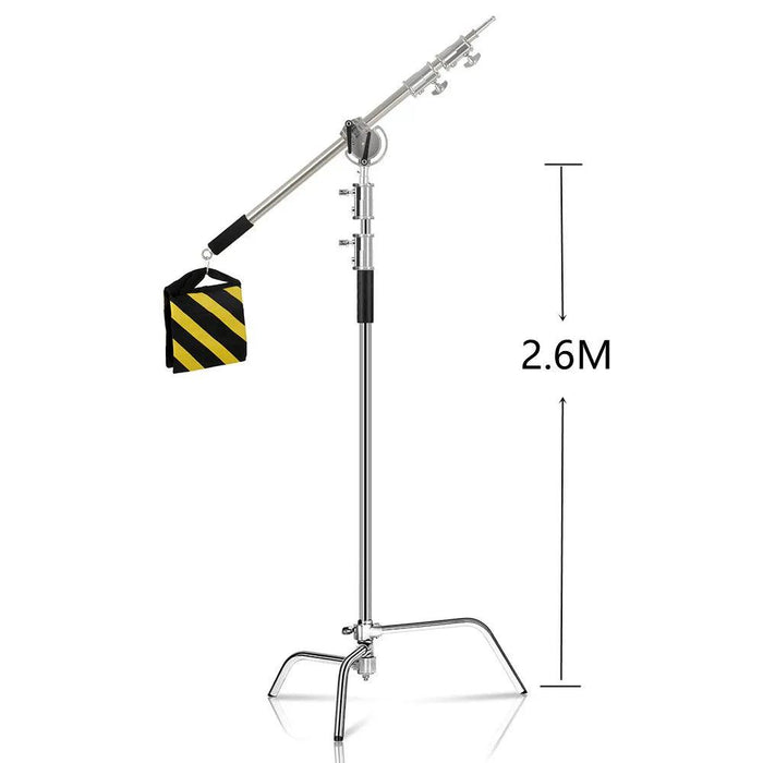 Professional Adjustable Stainless Steel Light Stand with Boom Arm & Sandbag - 2.49M Height