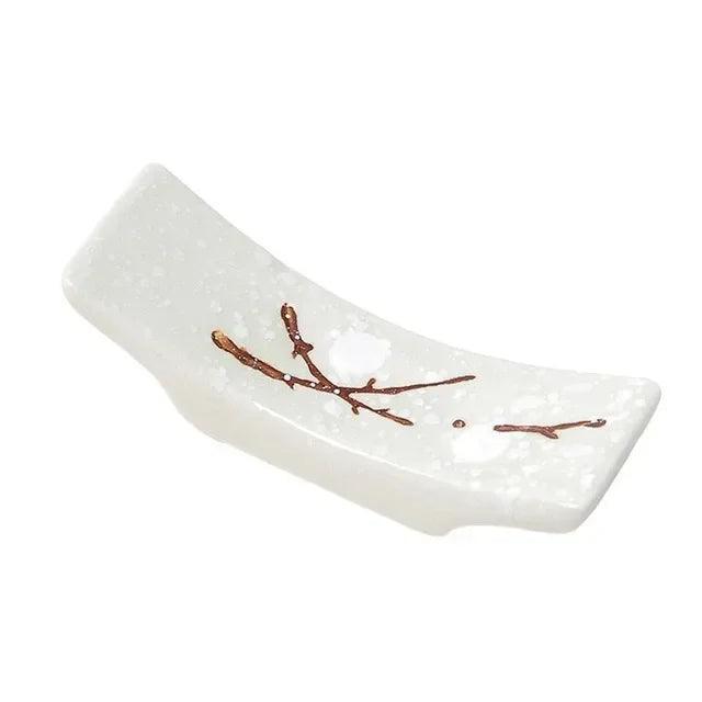 Elegant Japanese Plum Blossom Ceramic Chopstick Rest for Stylish Dining