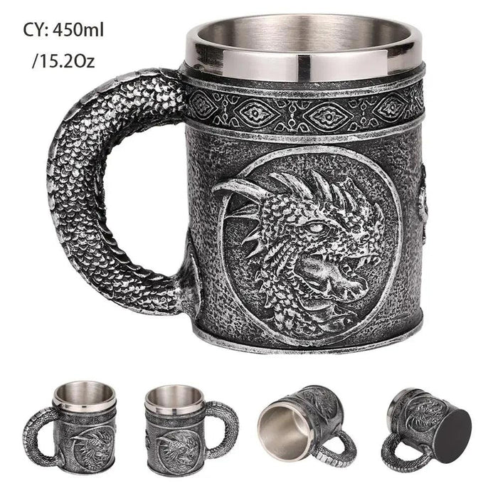 Skull Viking Pirate Resin Steel Tankard - Multi-Purpose Drinking Vessel and Decorative Accent