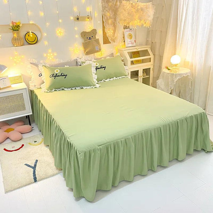 Korean Princess Ruffled Bedding Collection for Girls - Double Duvet Cover, Fitted Sheet, and Pillowcases in Multiple Sizes