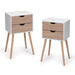 Set of 2 Elegant White and Walnut Nightstands - Modern Multifunctional Bedside Tables with Generous Storage