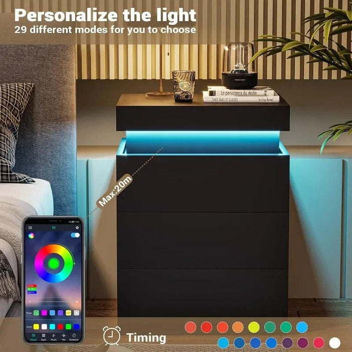 Modern Smart LED Nightstand with Customizable Ambiance and Integrated Charging Station