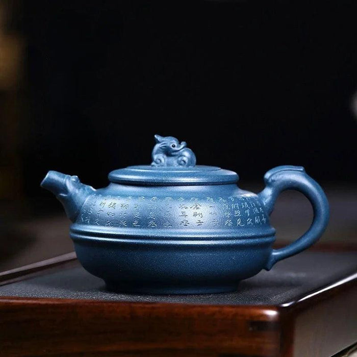 Artisan 340ml Yixing Teapot with Beautiful Blue Accents - Luxury Zisha Tea Set