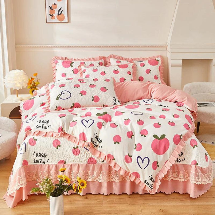 Chic Floral Ruffle Queen Bedding Set