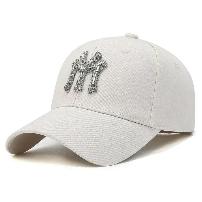 Diamond-Embellished Cotton Baseball Cap with Adjustable Fit