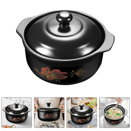 Premium Black Ceramic Clay Casserole Pot with Non-Stick Coating - Perfect for Cooking Chicken, Soup, Rice and More