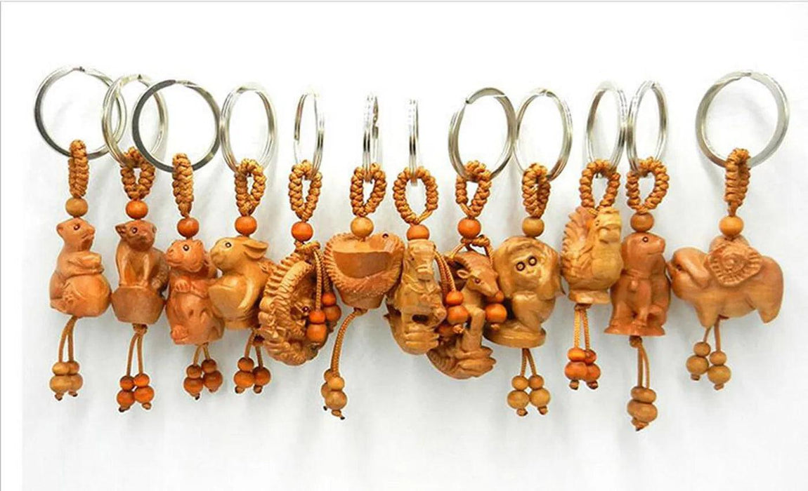 Sophisticated Wooden Keychain Set of the 12 Chinese Zodiac Signs