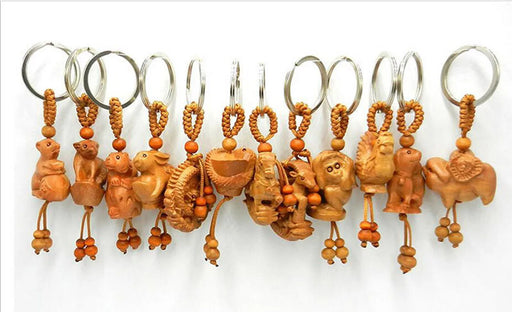 Chinese Zodiac Wood Carving Keychain Collection - Set of 12 Varieties