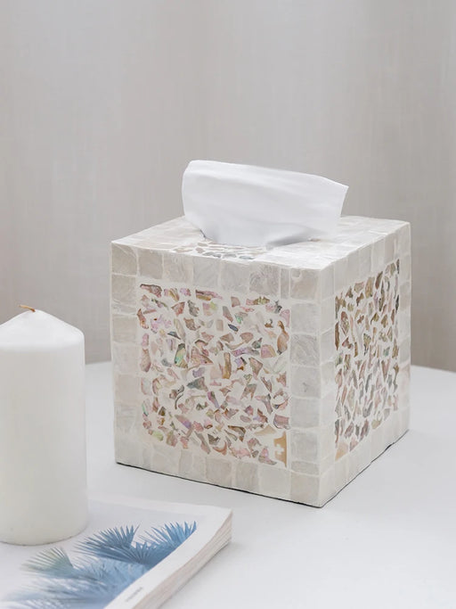 Pearlescent Shell Inlay Handmade Tissue Box - Elegant Asian Inspired Decor Piece for Home