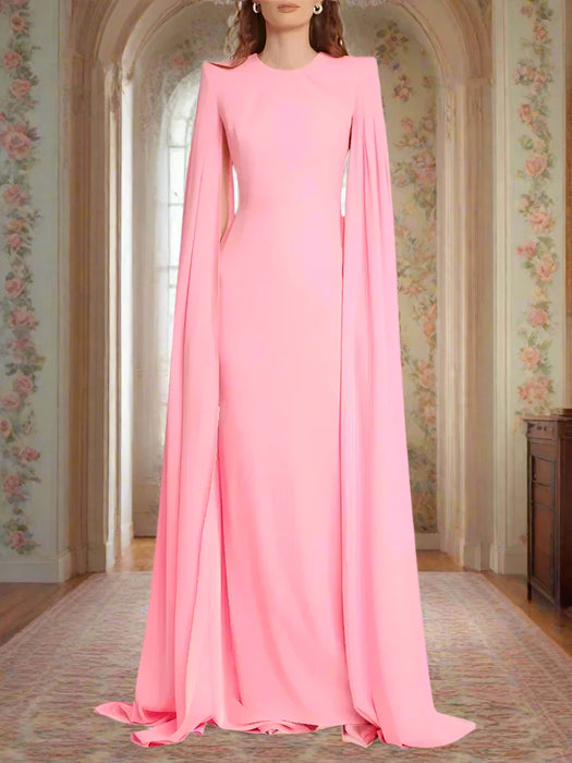 Chic Customizable Blush Evening Gown with Long Sleeves and Structured Shoulders