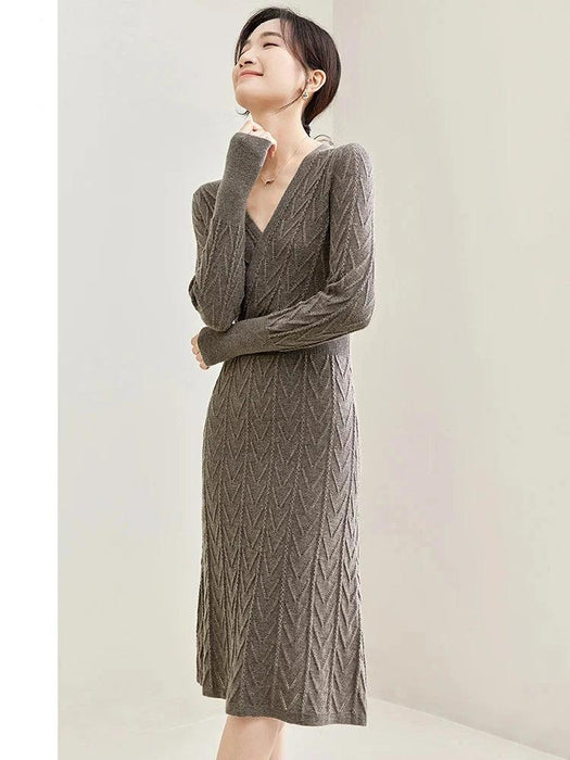 Chic Vintage Knitted Long Sleeve Dress for Women