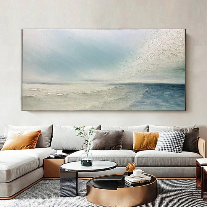 Serene Coastal Retreat Hand-Painted Canvas Art: Tranquil Beachscape for Your Home