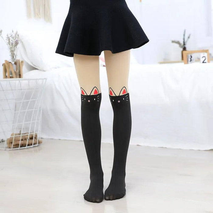 Adorable Kawaii Bear Print Tights for Kids - Cozy Pantyhose with Whimsical Knee Designs