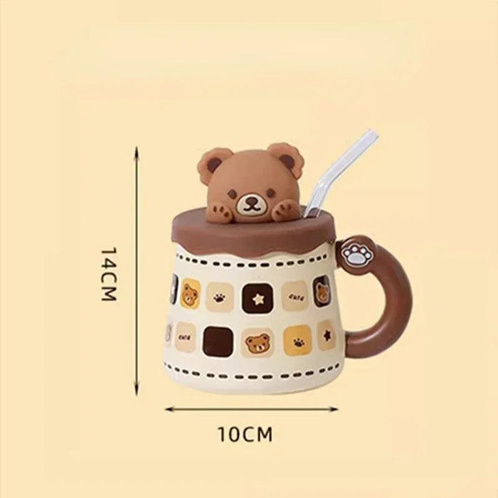 Lovely Bear Ceramic Mug Set with Spoon and Lid - 450ml - Elevate Your Beverage Enjoyment