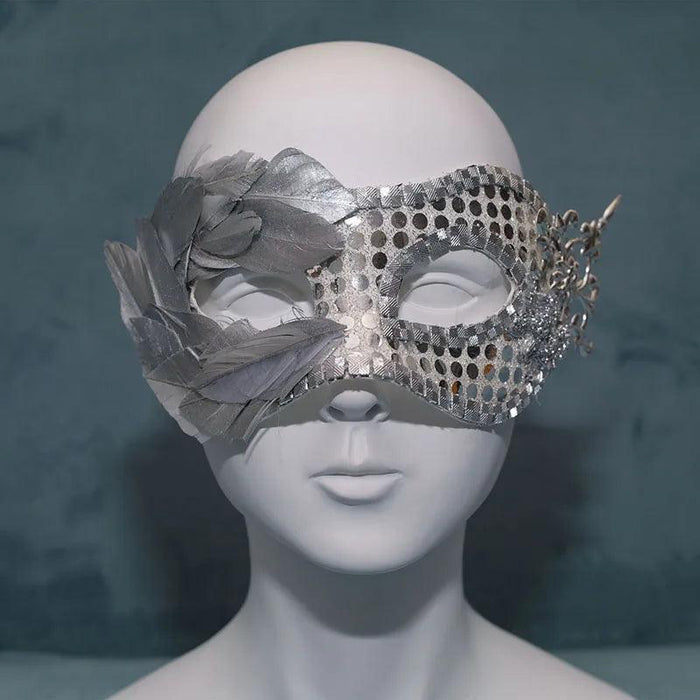 Radiant Silver Sequin & Feather Masquerade Mask - Stylish Venetian Affair