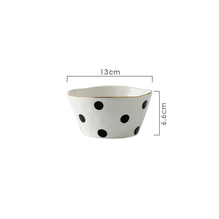 Elegant Gold-Trimmed Polka Dot Ceramic Dining Set for Sophisticated Entertaining