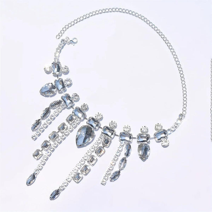 Glamorous Crystal Tassel Necklace Ensemble - Trendy Layered Chain for Stylish Women