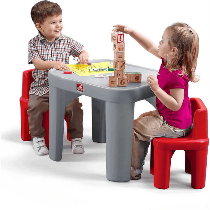 Creative Playtime Table and Chair Set for Kids in Gray and Red