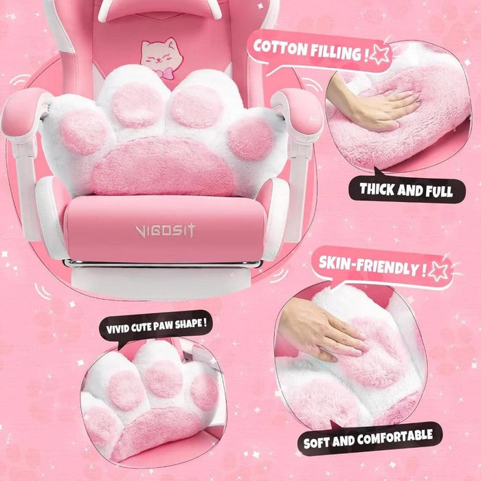 Adorable Pink Gaming Chair with Cat Ear Design and Adjustable Lumbar Support for Female Gamers