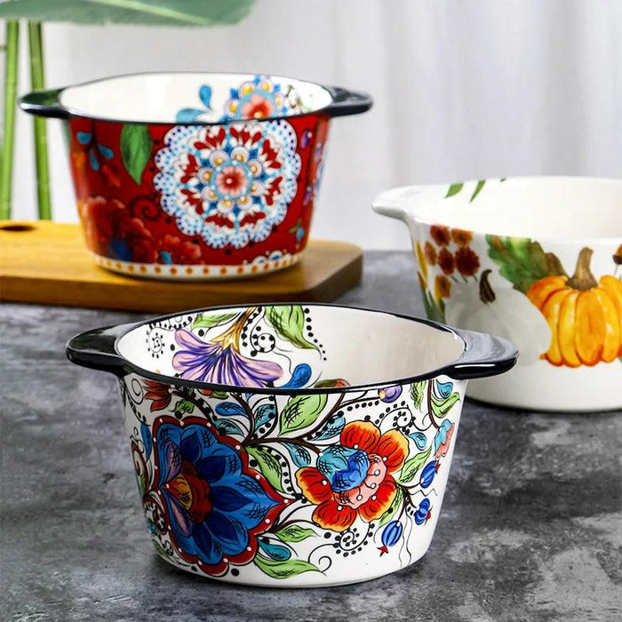 Creative Hand-painted American Ceramic Large Deep Bowl - Versatile Anti-scalding Fruit and Ice Server