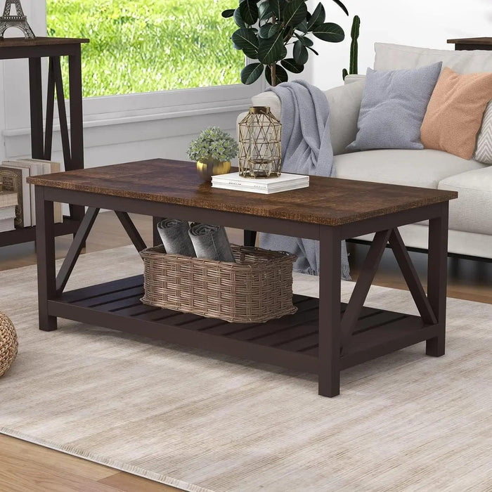 Farmhouse Style Coffee Table with Convenient Storage Shelf - Quick Assembly and Sturdy Build