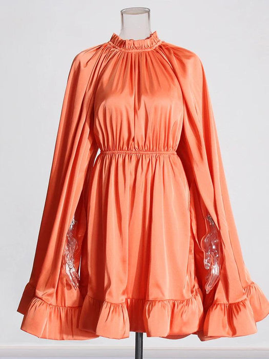 Chicever Women's Stylish Ruffled Mini Dress with High Neck, Spring 2024 Collection
