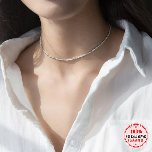 Elegant Trustdavis CZ Sterling Silver Choker Necklace - Sophisticated Glamour for Women