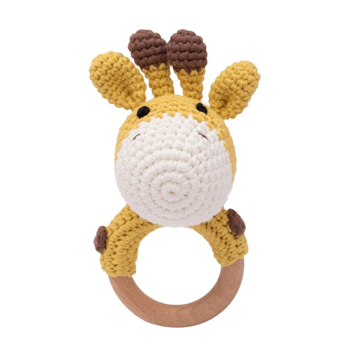 Eco-Friendly Handmade Crochet Baby Rattle with Wooden Teether