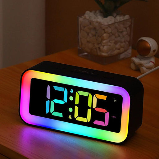 Vibrant RGB Sound-Activated Alarm Clock with Dual Alarm and Multi-Color Night Light for Stylish Home Decor