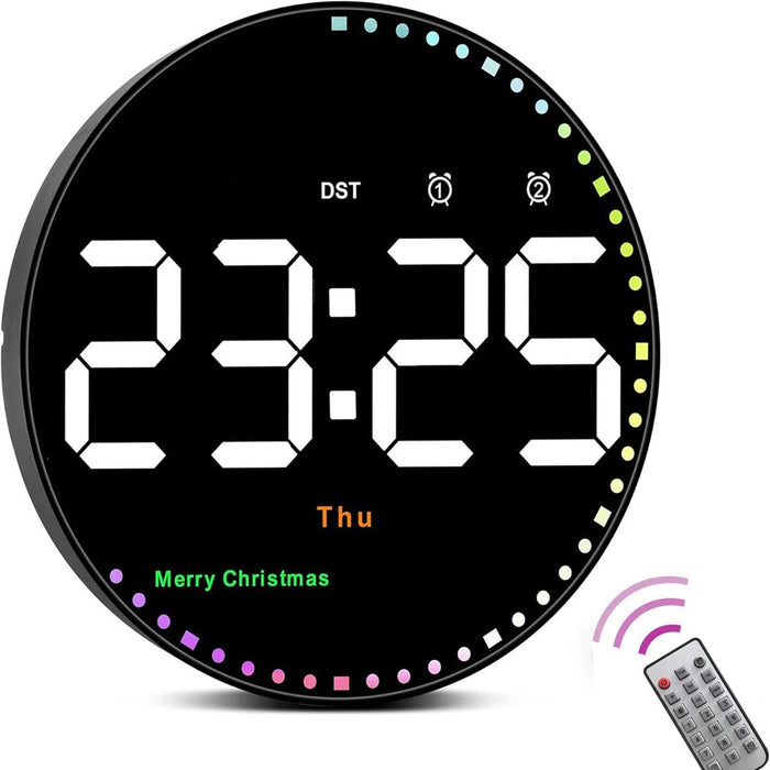 Stylish 10" or 12" Digital LED Wall Clock with Dual Alarms, Temperature Display, and Calendar for Modern Home Decor