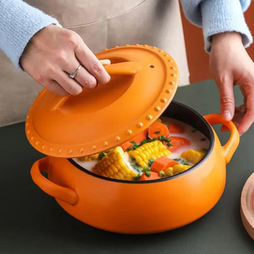 Luxurious Orange Nordic Ceramic Casserole with Double Handles for Gourmet Cooking