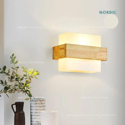 Nordic LED Wooden Wall Lamps with Acrylic Shades for Cozy Bedroom and Living Room Lighting