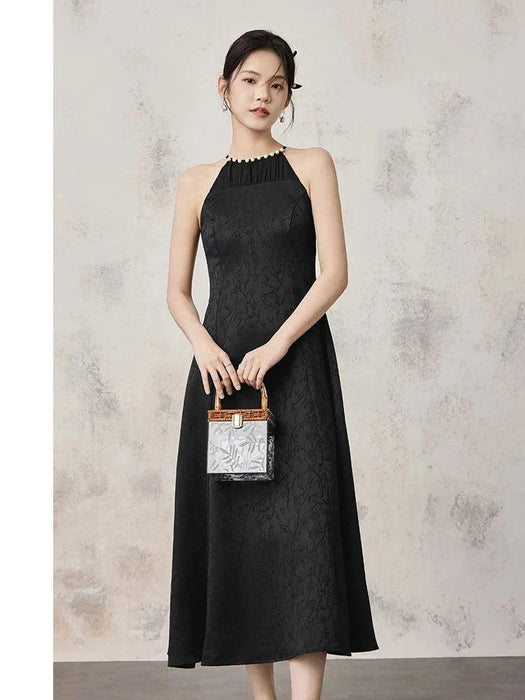 Chic Black Halterneck Sleeveless Summer Maxi Dress with Artistic Patchwork